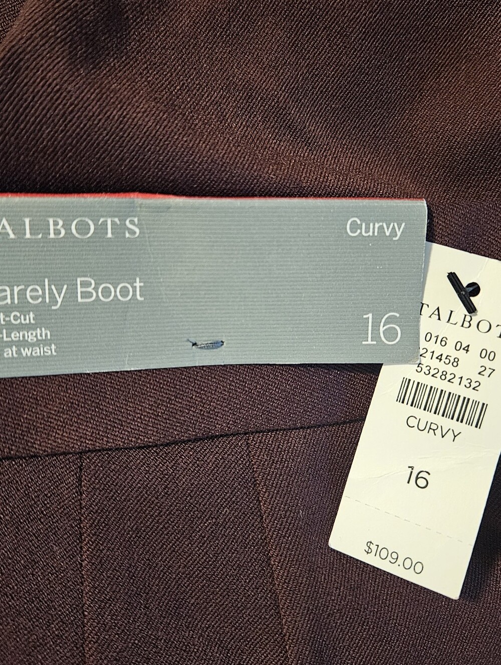 Talbots Curvy Burgundy Barely Bootcut Pants Size 16 NWT/MSRP $109 - Picture 6 of 6